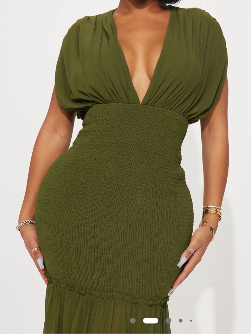 Fashion Nova Olive Green Plunging Maxi Dress